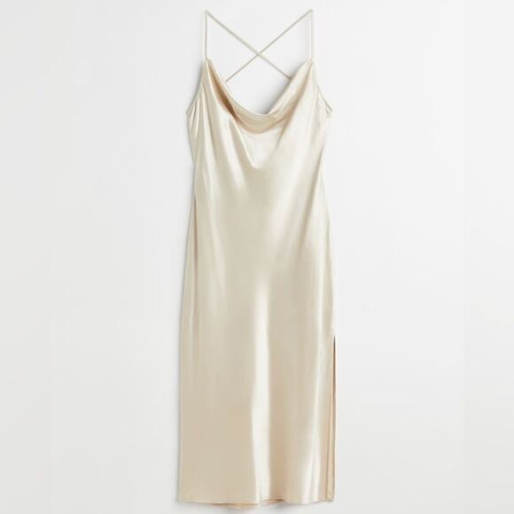 H&M Satin Slip Dress Light Beige New - Picture 3 of 8